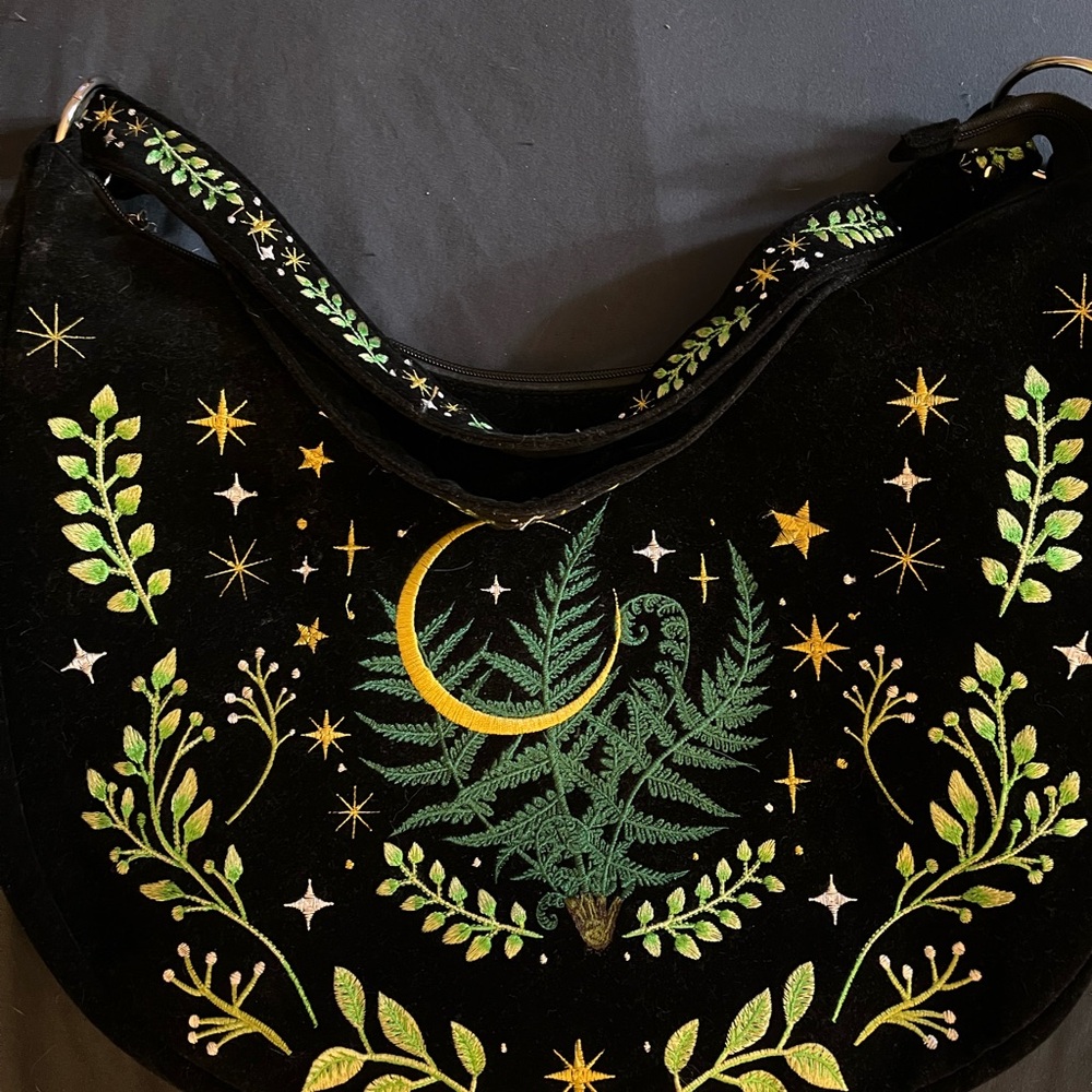 Amazing Restyle Velvet Embroidered Fern hobo crossbody